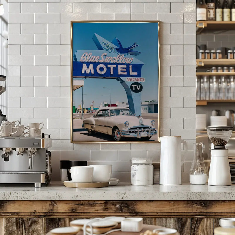 Blue Swallow Motel - Stretched Canvas, Poster or Fine Art Print I Heart Wall Art