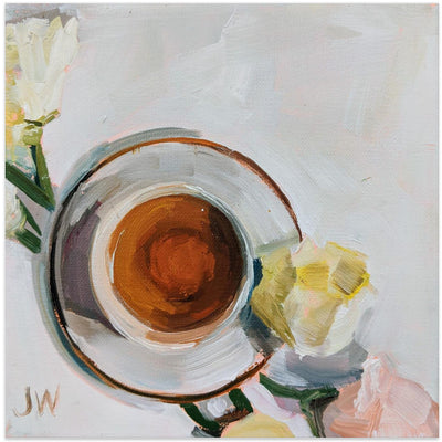 Flowers and Tea - Square Stretched Canvas, Poster or Fine Art Print I Heart Wall Art