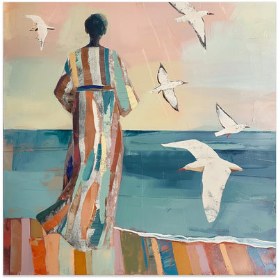 Woman and Seagull - Square Stretched Canvas, Poster or Fine Art Print I Heart Wall Art