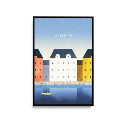 Aalesund by Henry Rivers - Stretched Canvas Print or Framed Fine Art Print - Artwork- Vintage Inspired Travel Poster I Heart Wall Art Australia 