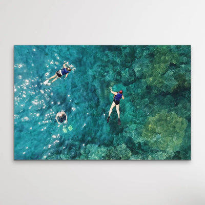 Dive On In- Aerial Photographic Snorkelling Diving Print Of Divers On A Reef I Heart Wall Art Australia 