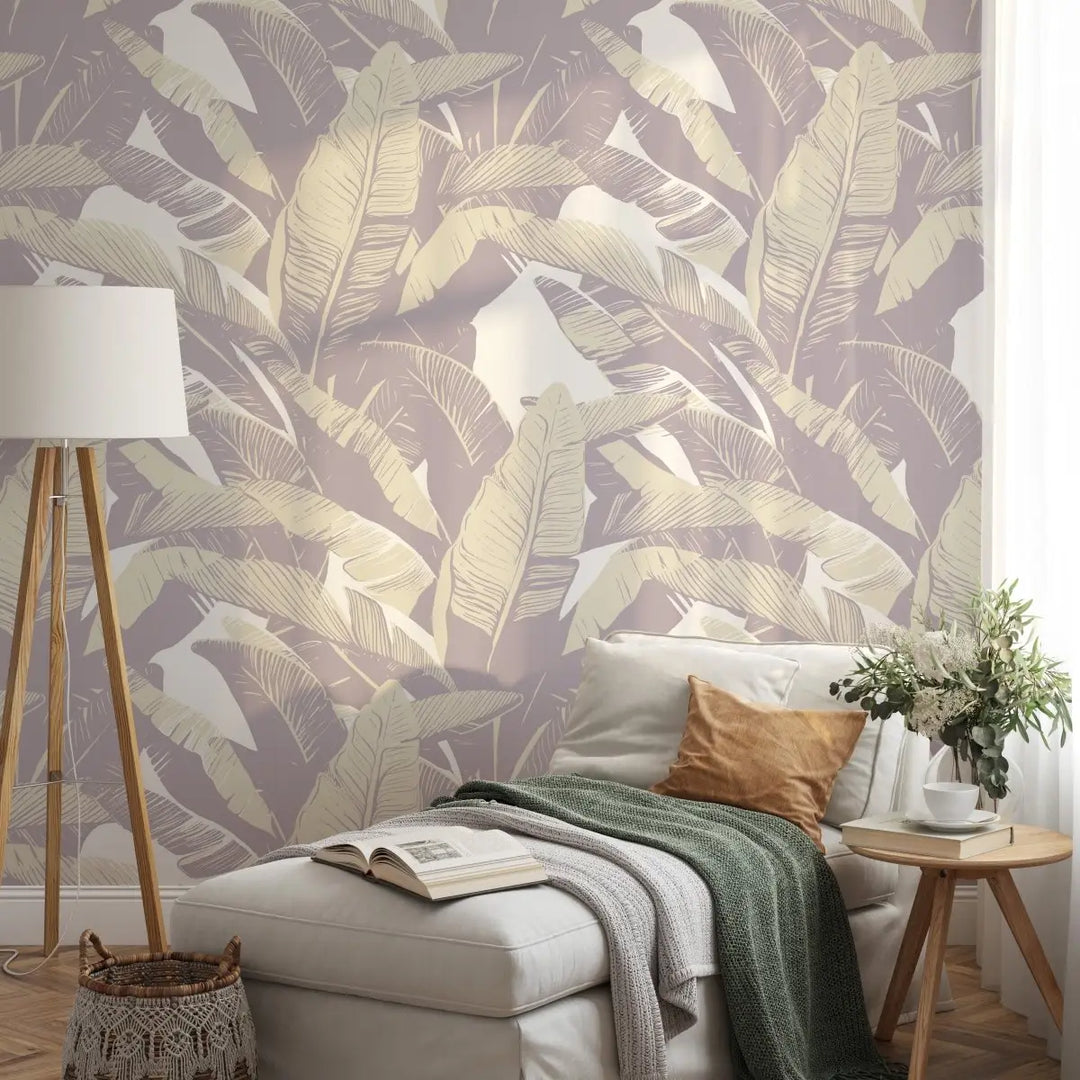 Peel and Stick Wallpaper In A Lilac Leaf Design