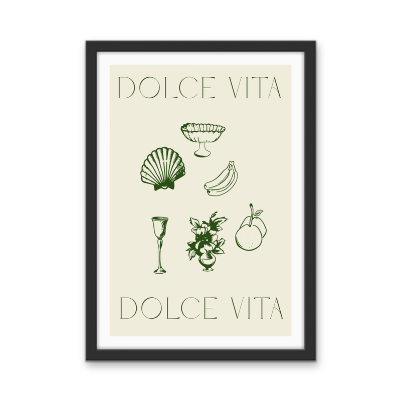 Dolce Vita Green - Green Coastal Quote, Stretched Canvas or Wall Art Print I Heart Wall Art