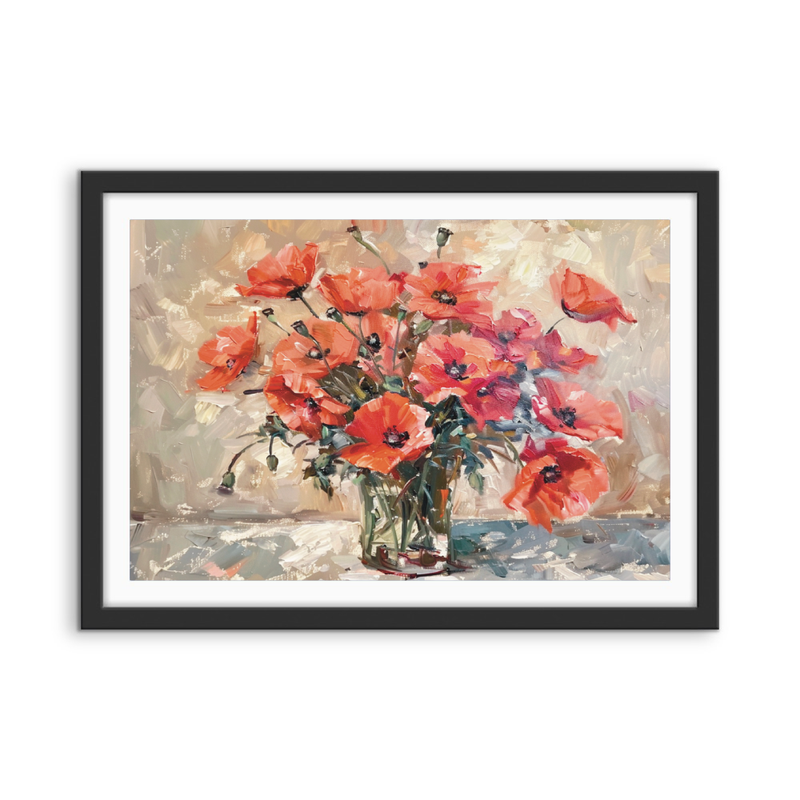 Poppies Still Life - Still Life Vase of Flowers, Stretched Canvas or Wall Art Print I Heart Wall Art
