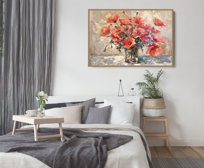 Poppies Still Life - Still Life Vase of Flowers, Stretched Canvas or Wall Art Print I Heart Wall Art