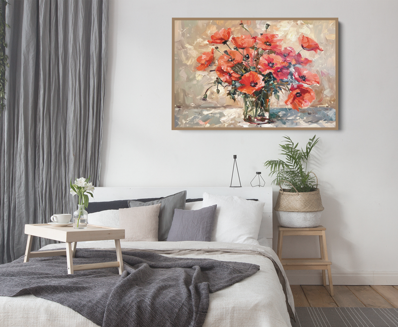 Poppies Still Life - Still Life Vase of Flowers, Stretched Canvas or Wall Art Print I Heart Wall Art