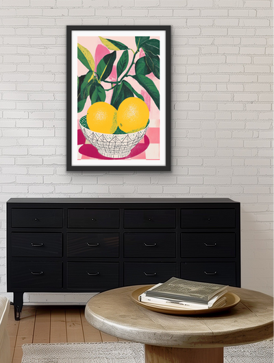 Lemon Blush - Contemporary Pink, Green & Yellow Stretched Canvas or Wall Art Print I Heart Wall Art