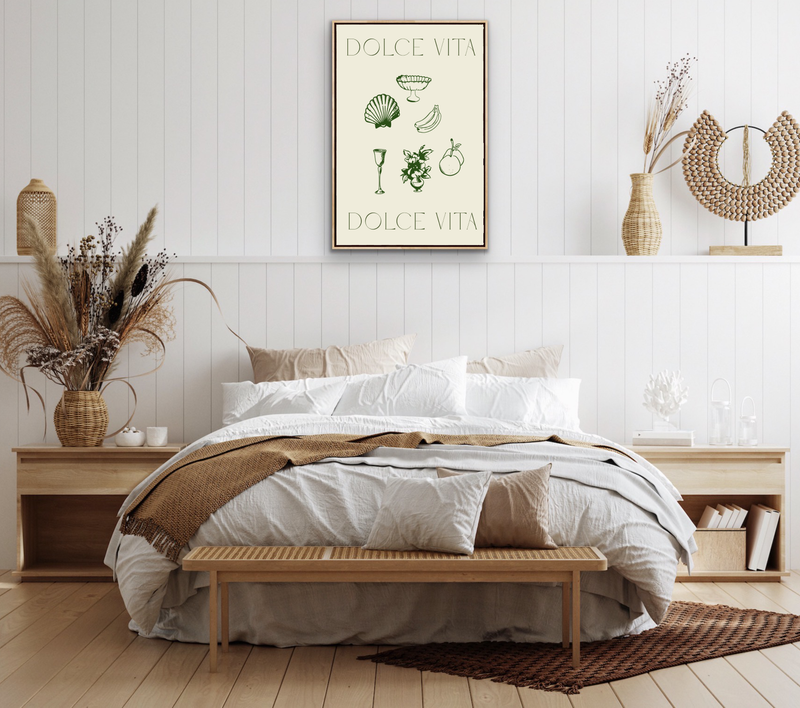 Dolce Vita Green - Green Coastal Quote, Stretched Canvas or Wall Art Print I Heart Wall Art