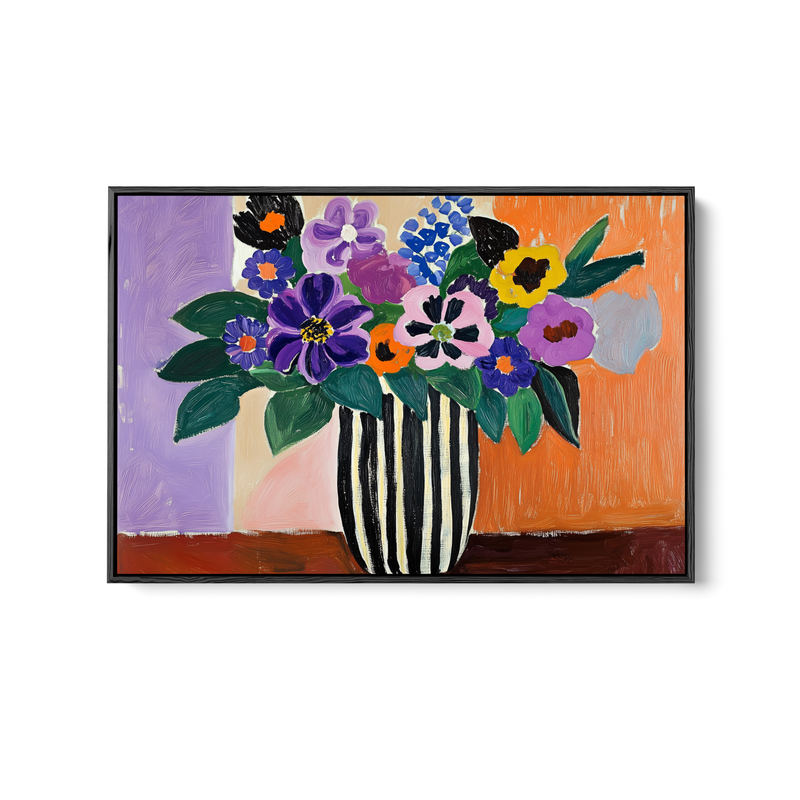 Eccentric Bouquet - Colourful Still Life Vase of Flowers, Stretched Canvas or Wall Art Print I Heart Wall Art