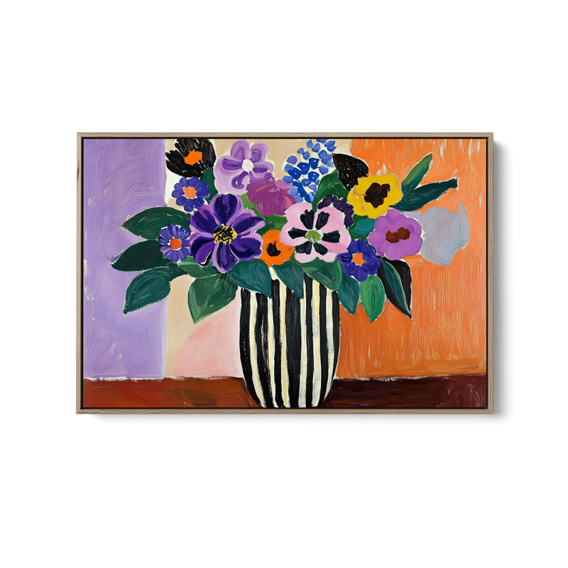Eccentric Bouquet - Colourful Still Life Vase of Flowers, Stretched Canvas or Wall Art Print I Heart Wall Art