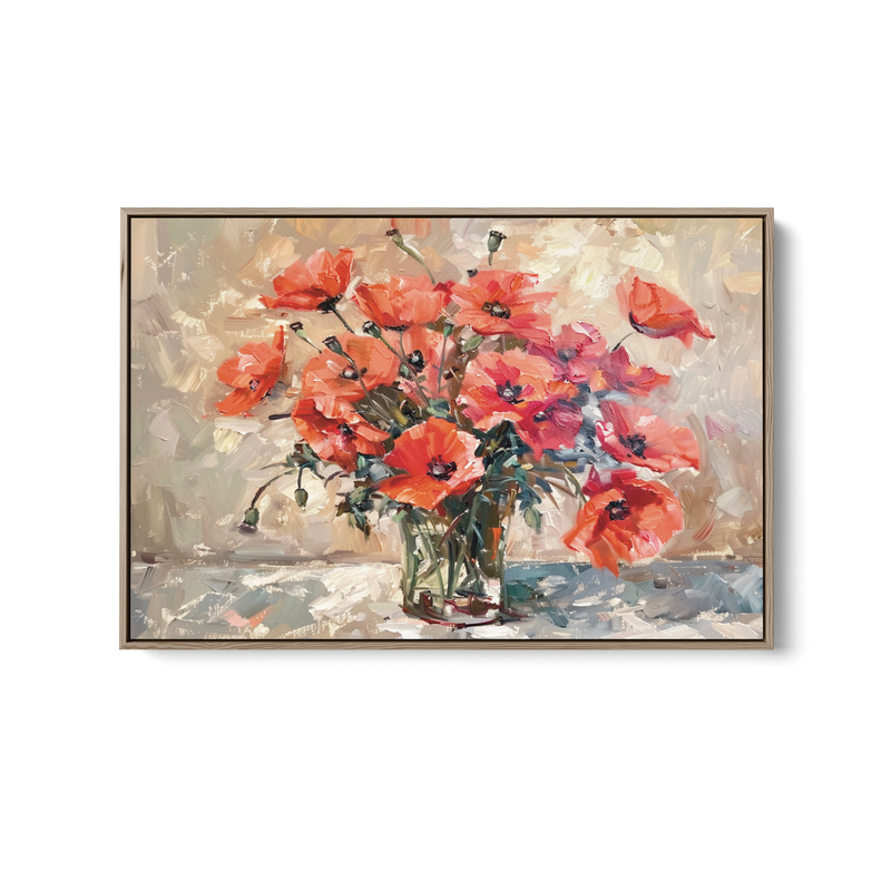Poppies Still Life - Still Life Vase of Flowers, Stretched Canvas or Wall Art Print I Heart Wall Art