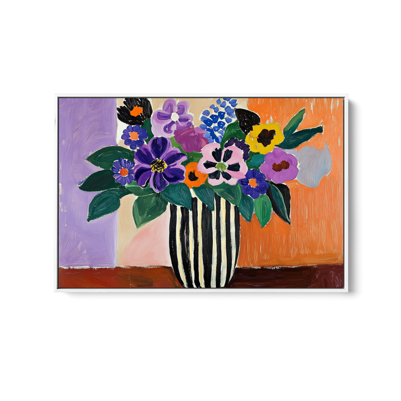 Eccentric Bouquet - Colourful Still Life Vase of Flowers, Stretched Canvas or Wall Art Print I Heart Wall Art