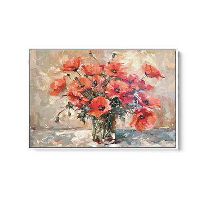 Poppies Still Life - Still Life Vase of Flowers, Stretched Canvas or Wall Art Print I Heart Wall Art