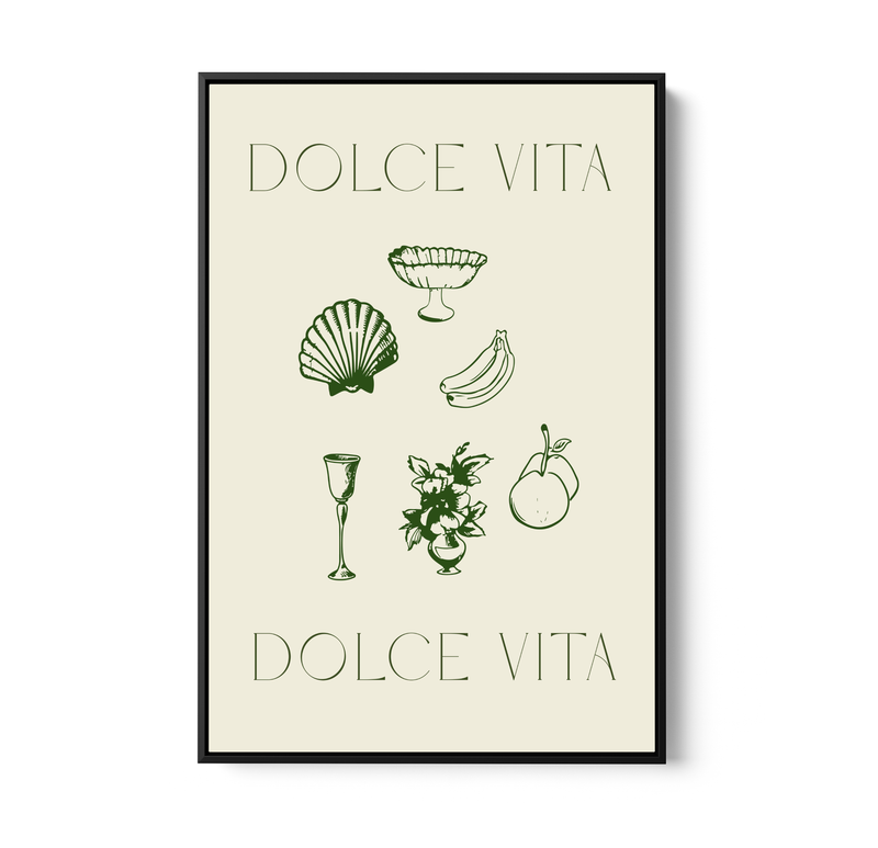 Dolce Vita Green - Green Coastal Quote, Stretched Canvas or Wall Art Print I Heart Wall Art