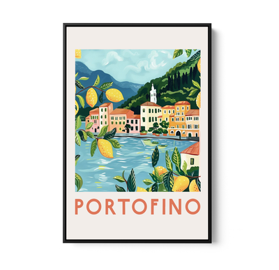 Portofino Travel Poster - Stretched Canvas or Wall Art Print I Heart Wall Art