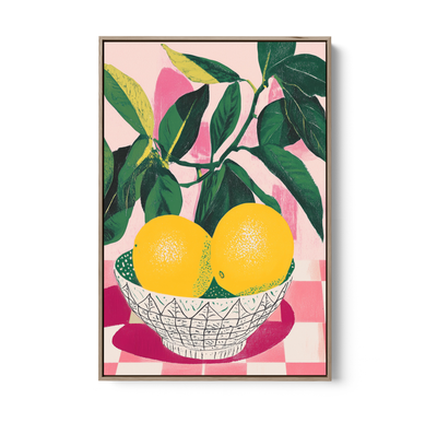 Lemon Blush - Contemporary Pink, Green & Yellow Stretched Canvas or Wall Art Print I Heart Wall Art