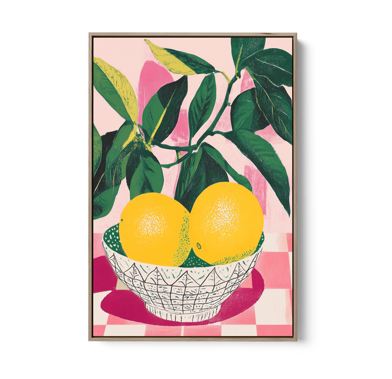 Lemon Blush - Contemporary Pink, Green & Yellow Stretched Canvas or Wall Art Print I Heart Wall Art