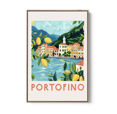 Portofino Travel Poster - Stretched Canvas or Wall Art Print I Heart Wall Art