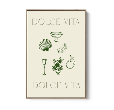Dolce Vita Green - Green Coastal Quote, Stretched Canvas or Wall Art Print I Heart Wall Art