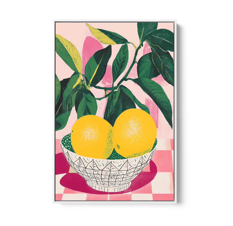 Lemon Blush - Contemporary Pink, Green & Yellow Stretched Canvas or Wall Art Print I Heart Wall Art