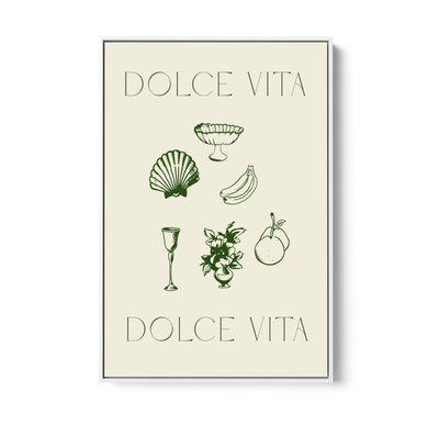 Dolce Vita Green - Green Coastal Quote, Stretched Canvas or Wall Art Print I Heart Wall Art