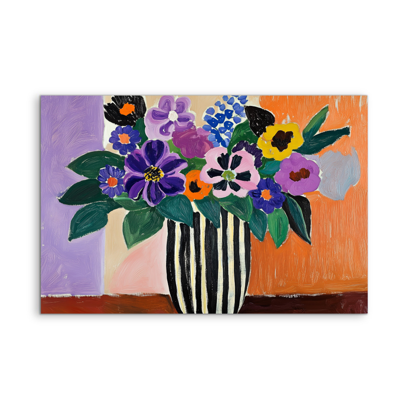 Eccentric Bouquet - Colourful Still Life Vase of Flowers, Stretched Canvas or Wall Art Print I Heart Wall Art