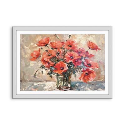 Poppies Still Life - Still Life Vase of Flowers, Stretched Canvas or Wall Art Print I Heart Wall Art