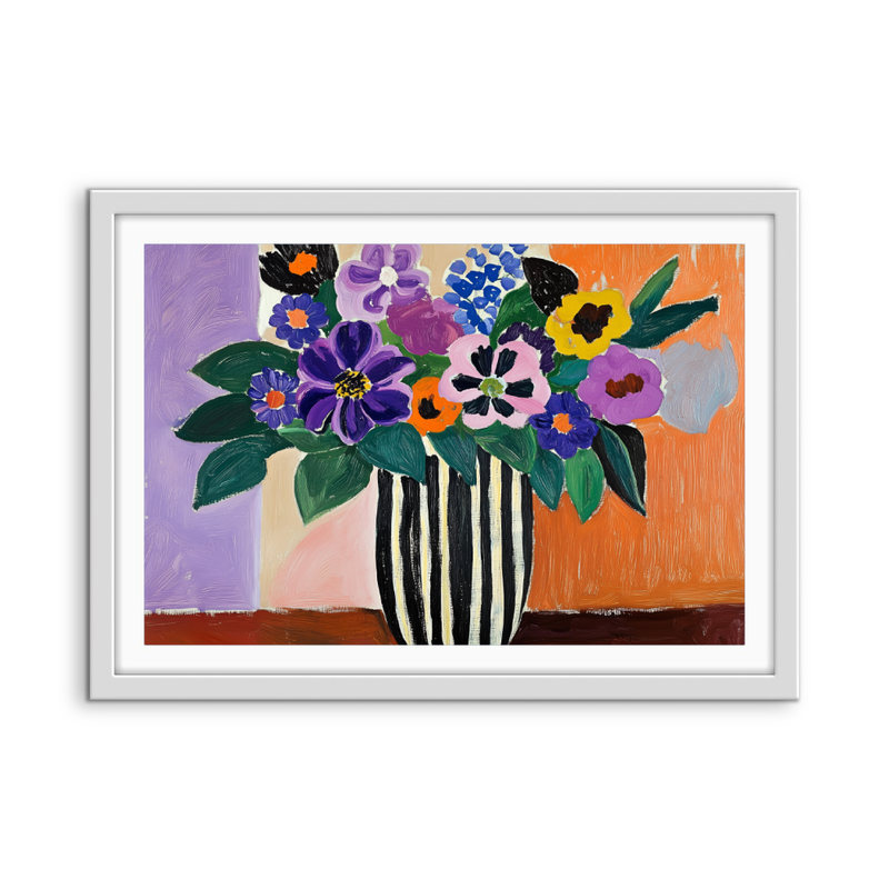 Eccentric Bouquet - Colourful Still Life Vase of Flowers, Stretched Canvas or Wall Art Print I Heart Wall Art