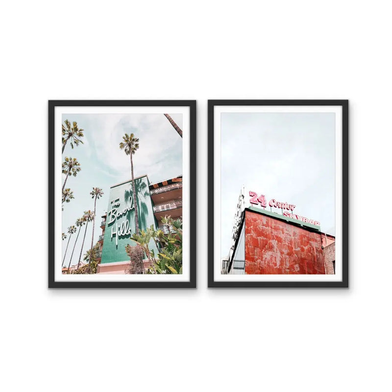 24 Center and Beverly Hills Motel -  Two Piece Stretched Canvas Print or Framed Fine Art Print - Artwork - I Heart Wall Art