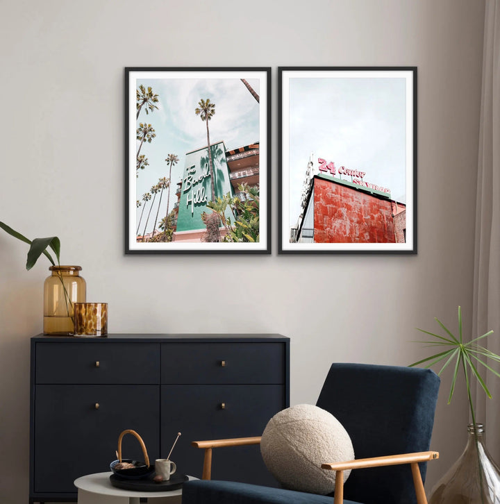 24 Center and Beverly Hills Motel -  Two Piece Stretched Canvas Print or Framed Fine Art Print - Artwork - I Heart Wall Art