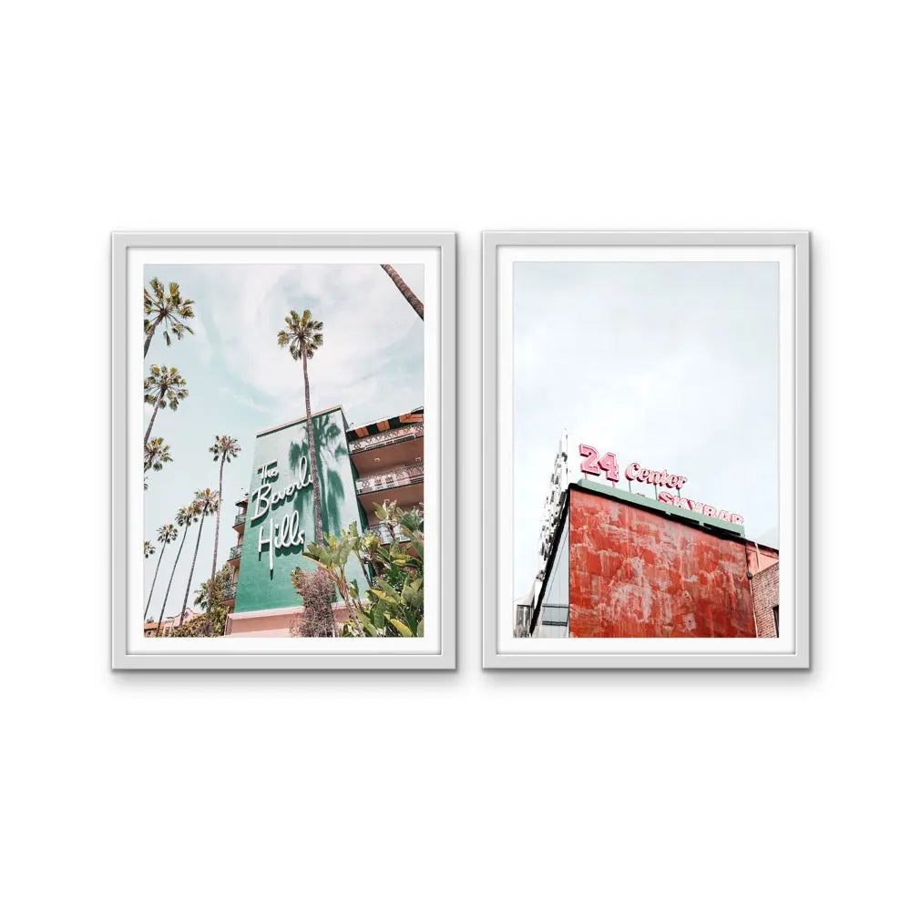 24 Center and Beverly Hills Motel -  Two Piece Stretched Canvas Print or Framed Fine Art Print - Artwork - I Heart Wall Art