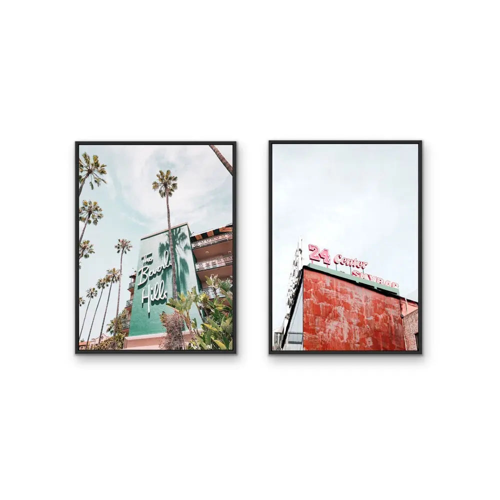 24 Center and Beverly Hills Motel -  Two Piece Stretched Canvas Print or Framed Fine Art Print - Artwork - I Heart Wall Art