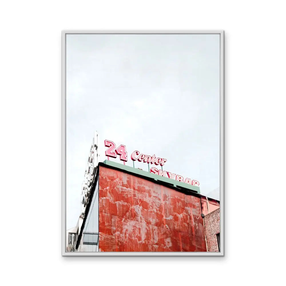 24 Center - Red Vintage Sign  Stretched Canvas Print or Framed Fine Art Print - Artwork I Heart Wall Art Australia
