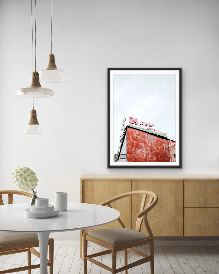 24 Center - Red Vintage Sign  Stretched Canvas Print or Framed Fine Art Print - Artwork I Heart Wall Art Australia