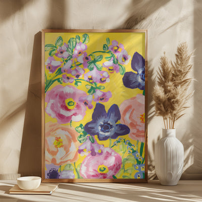 Navy Anemones On Yellow - Square Stretched Canvas, Poster or Fine Art Print I Heart Wall Art