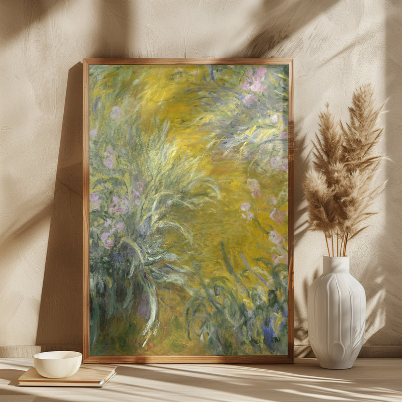 The Path through the Irises - Square Stretched Canvas, Poster or Fine Art Print I Heart Wall Art