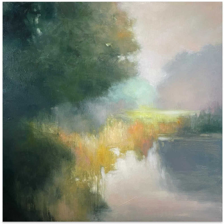 28 in Yellow and Green - Contemporary Landscape Square Stretched Canvas Poster or Fine Art Print