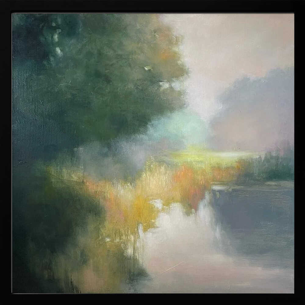 28 in Yellow and Green - Contemporary Landscape Square Stretched Canvas Poster or Fine Art Print