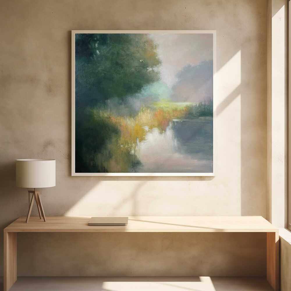 28 in Yellow and Green - Contemporary Landscape Square Stretched Canvas Poster or Fine Art Print