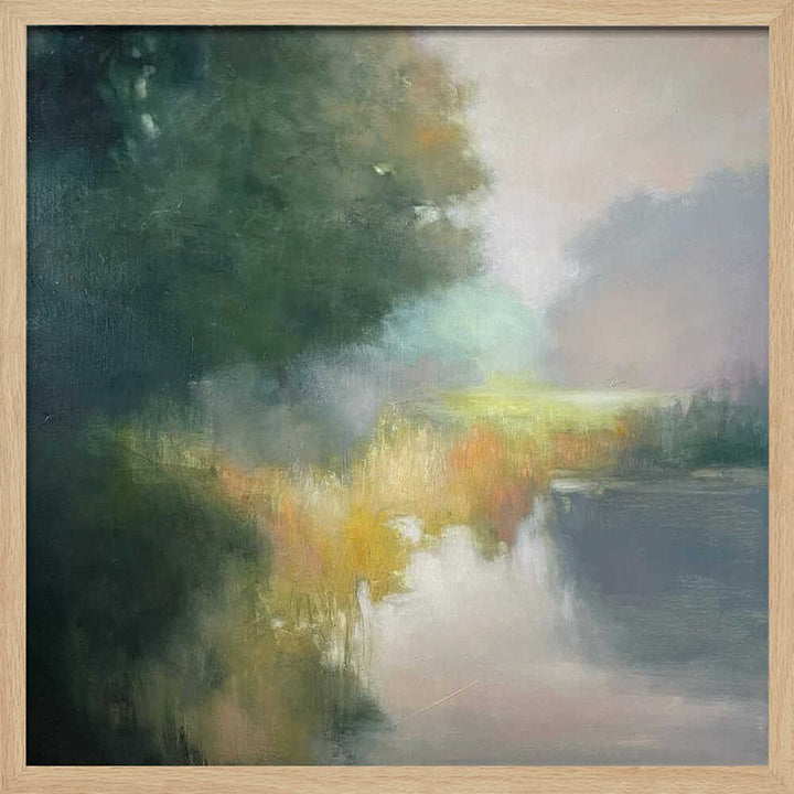 28 in Yellow and Green - Contemporary Landscape Square Stretched Canvas Poster or Fine Art Print