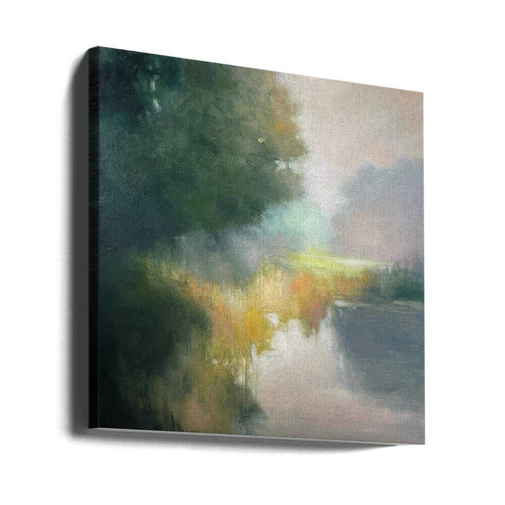 28 in Yellow and Green - Contemporary Landscape Square Stretched Canvas Poster or Fine Art Print
