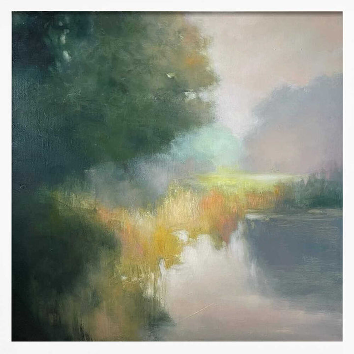 28 in Yellow and Green - Contemporary Landscape Square Stretched Canvas Poster or Fine Art Print