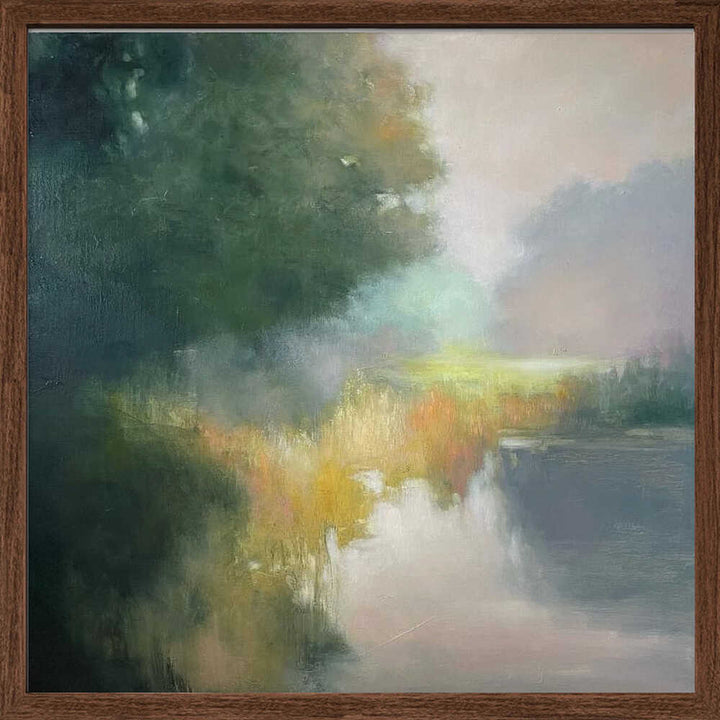 28 in Yellow and Green - Contemporary Landscape Square Stretched Canvas Poster or Fine Art Print