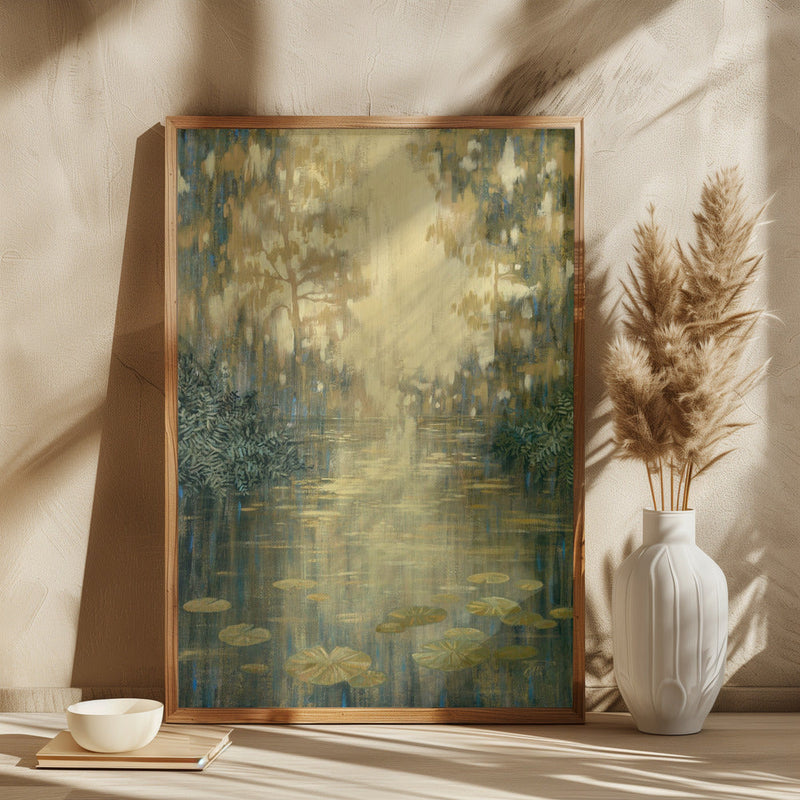 Forest Pond Under Golden Light - Square Stretched Canvas, Poster or Fine Art Print I Heart Wall Art
