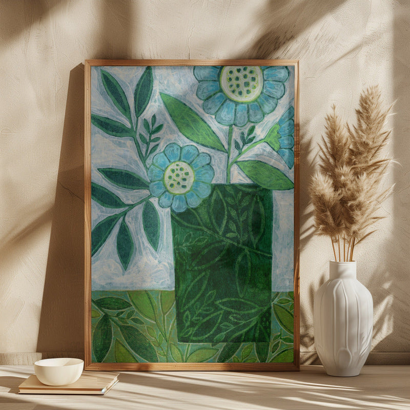 Green Floral Harmony - Square Stretched Canvas, Poster or Fine Art Print I Heart Wall Art