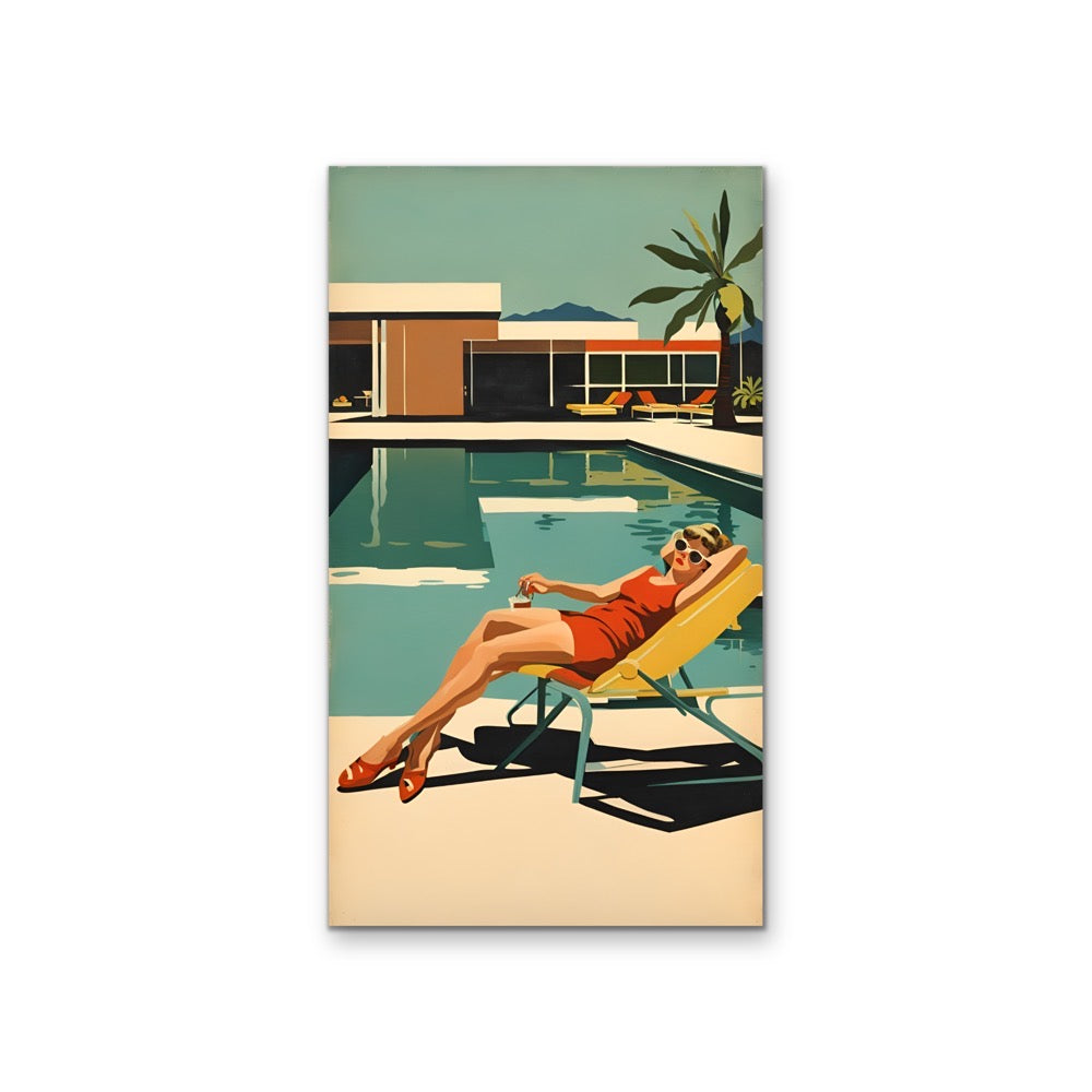 60's Lifestyle - Vintage Woman Poolside, Stretched Canvas or Wall Art Print I Heart Wall Art