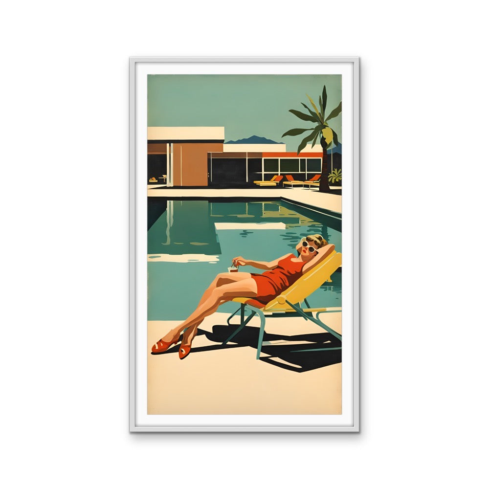 60's Lifestyle - Vintage Woman Poolside, Stretched Canvas or Wall Art Print I Heart Wall Art