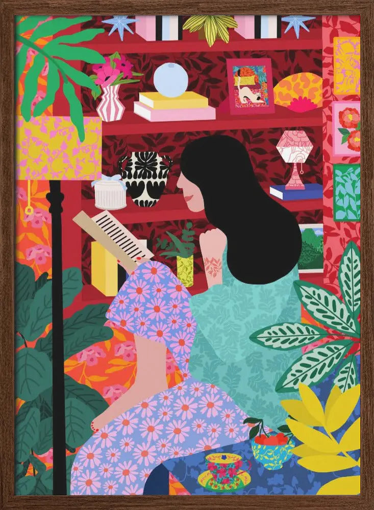 9933x14043 Din 106 Girl Reading Her Favorite Book - Stretched Canvas, Poster or Fine Art Print I Heart Wall Art