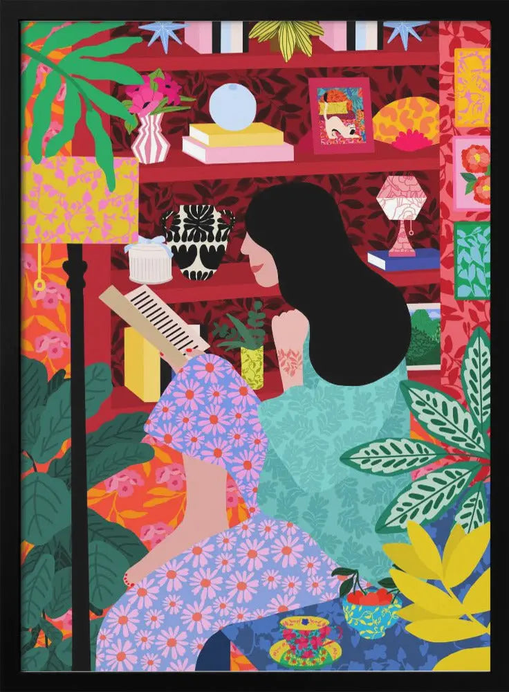 9933x14043 Din 106 Girl Reading Her Favorite Book - Stretched Canvas, Poster or Fine Art Print I Heart Wall Art