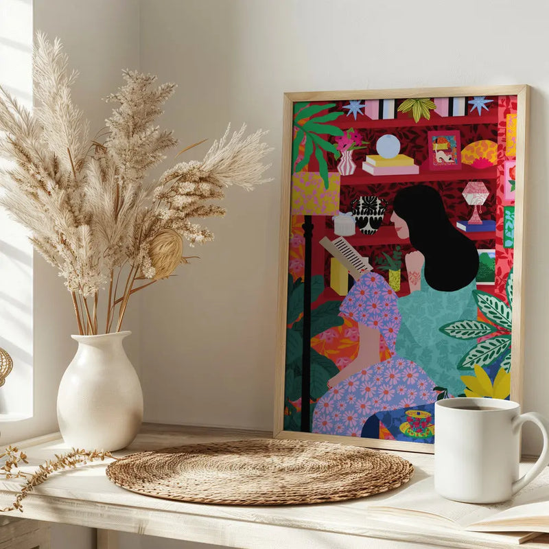 9933x14043 Din 106 Girl Reading Her Favorite Book - Stretched Canvas, Poster or Fine Art Print I Heart Wall Art